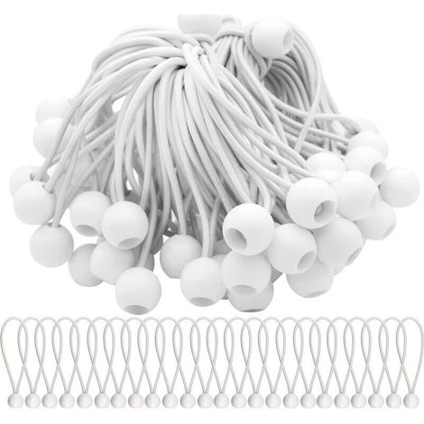 50 tendeurs de bâche avec boule pour bannières, bâches, pavillons, tentes - sangles d'expansion, support de bâche, tendeurs en caoutchouc (blanc) (1/5)