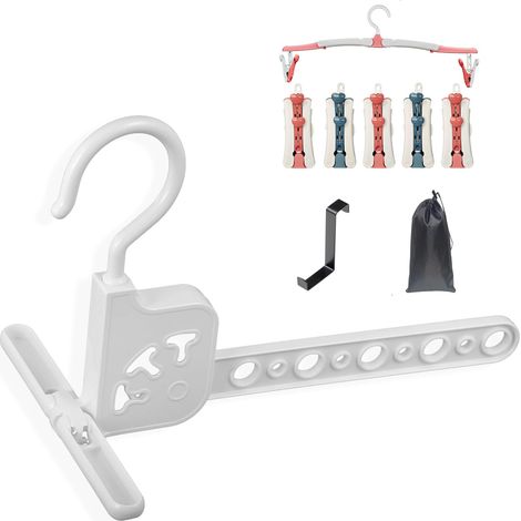 Kits de cintres de voyage pliables, 5 cintres de voyage pliables, 1 étendoir portable, 1 crochet de porte (1/5)