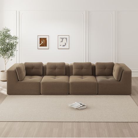 Sofá esquinero modular 386x104x69 cm marrón en pana de 4 plazas sin montaje con base antideslizante (1/5)