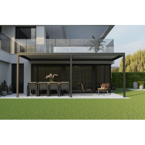 Pergola Bioclimatique Aluminium Adossée Anthracite 6x3 Manuelle S ORIAL France (1/5)