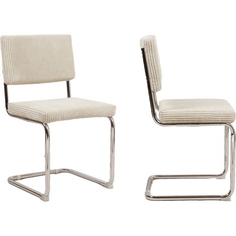 Lot de 2 chaises en velours côtelé beige et métal chromé - Dulce (1/5)