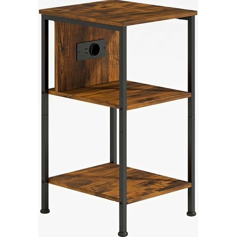 CHICFURN Table d'appoint avec station de charge et 2 étagères ouvertes 34 x 30 x 58 cm marron (1/5)