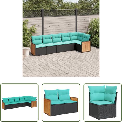 vidaXL Canapé en résine - Salon de jardin 6 pcs avec coussins noir résine tressée (1/5)