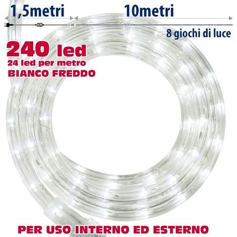 Trade Shop - Tubo Luminoso Natalio 10 Metri Led Bianco Fred With Controler 8 Funcciones - (1/3)