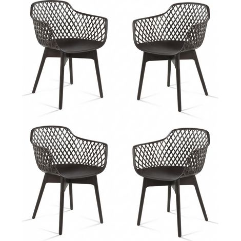 Moderne Esszimmerstühle, 4er Set, Wetterbeständige Kunststoff-Café-Stühle mit Ergonomischer Rückenlehne und Rutschfesten Pads, Geeignet für Terrasse, Restaurant, Garten (1/5)