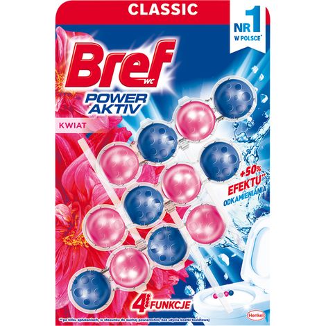 Bref Power Aktiv - Gancio per WC, Fiore, 3x50g - Pulizia e Freschezza
