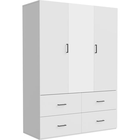 Armoire de Chambre avec Tiroirs et Penderie, Garde-robe, 2 Portes et 4 Tiroirs, Armoire 2 portes blanche, 130x51,8x181,5 cm - Blanc (1/5)