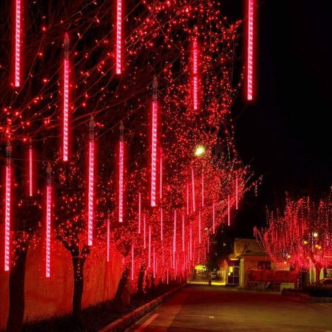Tubes LED Météore Pluie Lumineuses Guirlandes Solaire Lumineux Etanche Extérieur Douche Feux 30CM Rouge (1/5)