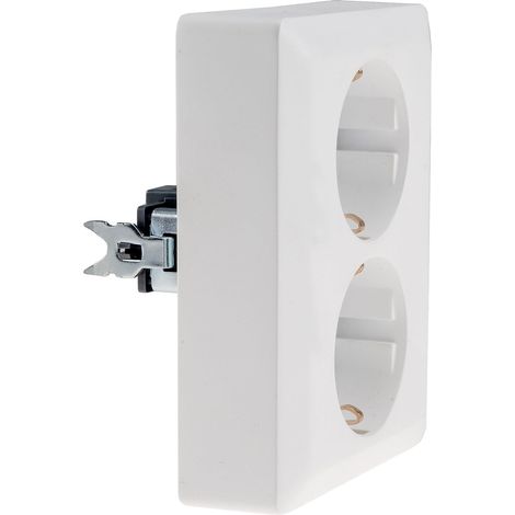 Double Prise Murale Blanc 250 V 16 A Type E Plastique 2 Sorties (1/5)