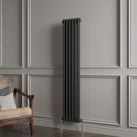 Biubiubath Traditional Cast Iron Style Radiator Vertical 2 Column Black 1500x290mm