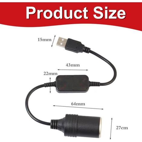 5 V USB a Mâle à 12 V Voiture Allume-Cigare Socket Femelle Convertisseur pour Voiture Allume-Cigares Conduite Enregistreur DVR Dash (1/5)