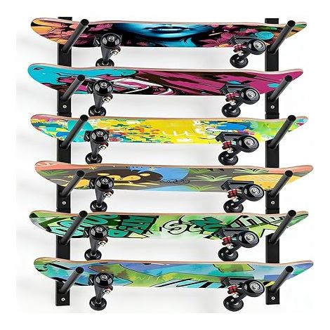 Support Mural pour Skateboards, Porte-Skateboards étagère en Acier Noir Support De Rangement De Rangement Universel Longboards Snowboards Et Wakeboards (1/5)