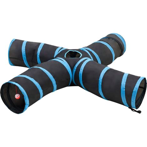 Katzentunnel 4-Wege Schwarz und Blau 25 cm Polyester