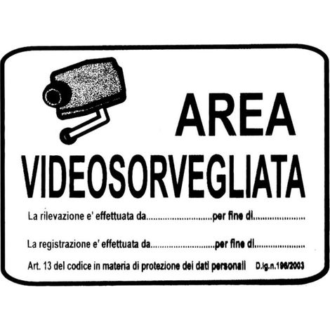 Cartello Area Videosorvegliata in polipropilene 20x30 cm