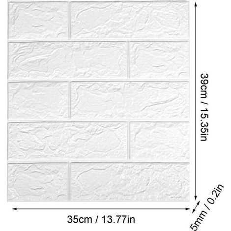 3D-Ziegelsteinwandpaneele, selbstklebende Tapete, wasserfeste PE-Schaum-Wandpaneele für Küche, Wohnzimmer, Schlafzimmer, Waschküche (Weiß, 36 Stück) (1/4)