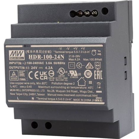 MEAN WELL HDR-100-24N Alimentation rail DIN 24 V/DC 4.2 A 100.8 W Nbr. de sorties:1 x Contenu 1 pc(s) Q483682