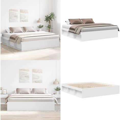 Bettgestell Weiß 200x200 cm - Bettestel - Doppelbett - Weißes Bett - Massivholzbette - Bettrahmen - Home & Living (1/5)