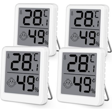 Lot Thermometre Interieur Maison, LCD Mini Digital Thermomètre avec Hygromètre, Mesure de Précision Murale pour Chambre Bébé, Culture et Cave, Blanc,4 Pièce (1/5)