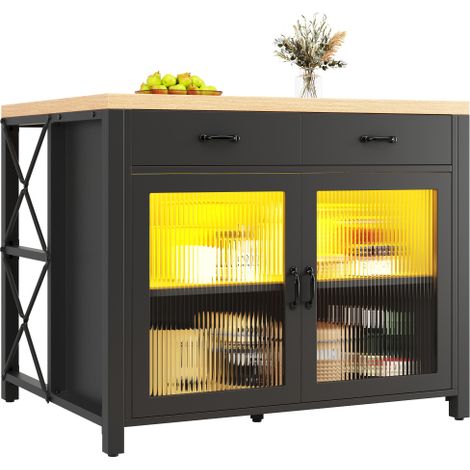 Îlot noir à structure bois avec LED, pieds réglables pour cuisine et salon (1/5)
