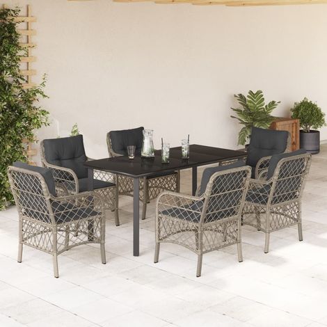 Ensemble à manger de jardin et coussins 7 pcs-Salon de jardin gris clair rotin 385169 (1/5)