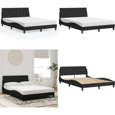 Bett mit Matratze "Hanko" Schwarz 140x190 cm Samt - Samtbett - Matratze mit Schaumstoff (1/5)