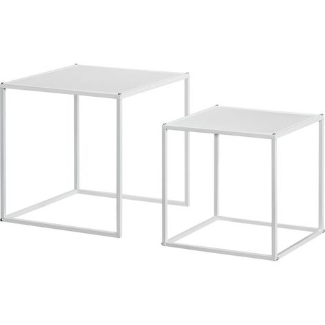 Set of 2 tables low nesting, set of 2 tables nesting of living room, module, in steel, style industrial, white mat (1/5)