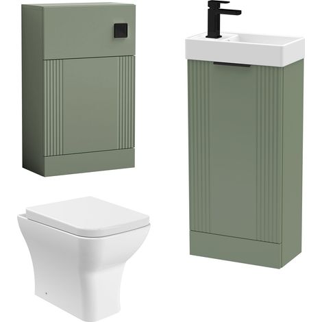 Cloakroom Suite - Fluted Floor Standing Vanity, WC, Toilet and Tap- Green/Black (1/5)