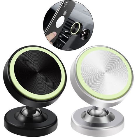 2 pièces support magnétique téléphone, rotation 360°, alliage aluminium, fixation voiture, pour iPhone Samsung Huawei et tous smartphones (1/5)