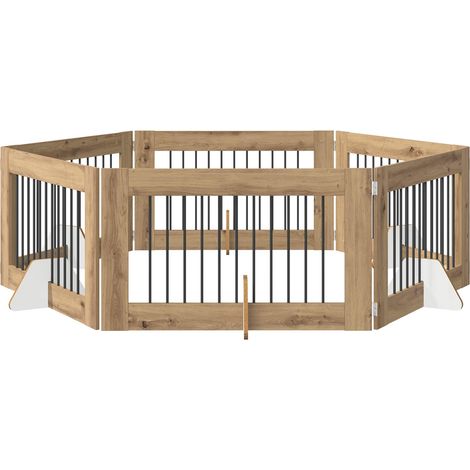 Puerta para perros plegable con soportes 6 pcs Roble Artesanal vidaXL (1/5)