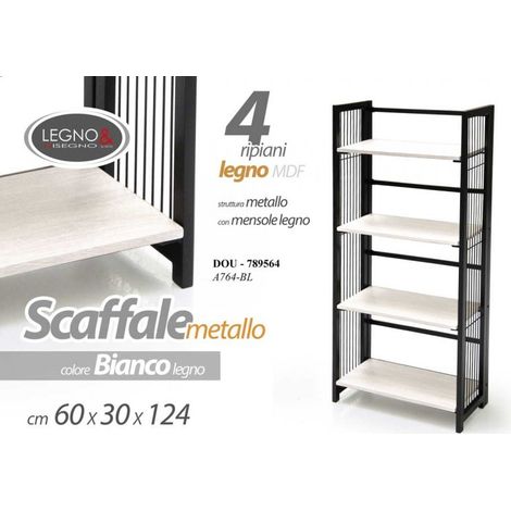 Scaffale urban metallo legno bianco 4 ripiani cm 60 x 30 x 124 h