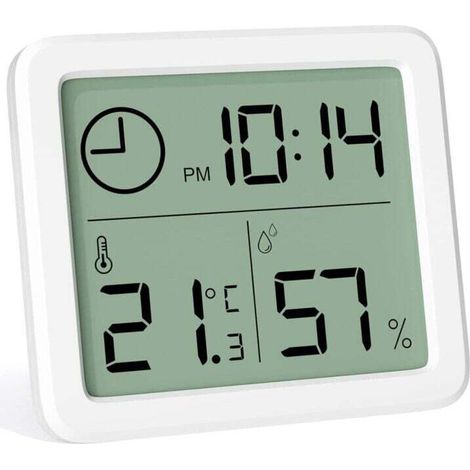 Mini thermomètre numérique d'intérieur, thermomètre et hygromètre portable professionnel avec grand écran et horloge, thermomètre blanc précis, adapté aux maisons, chambres d'enfants, serres, bureaux