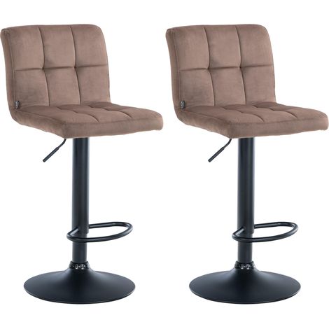 Set di 2 sgabelli da bar in velluto marrone con cuciture decorative in metallo nero piede a tromba 100004394