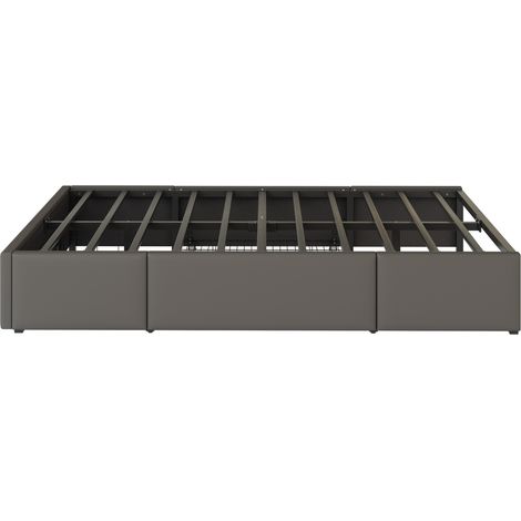 Bett 90 x 200 cm aus grauem PU-Leder mit Schubladen, LED und Metallrahmen, ohne Kopfteil (1/5)