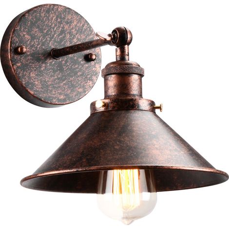 Applique Mural Industrielle Vintage E27 22cm Lampe Mural Réglable 2 en 1 Luminaire Plafonnier Rouille Rouge (1/5)