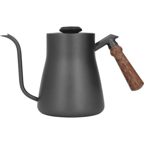 850ml pour-over coffee kettle with thermometer, stainless steel gooseneck pot, wooden handle (1/5)