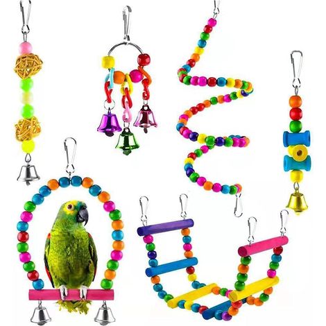 Juguetes para loros, 6 juguetes masticables para jaulas de pájaros - Juguetes colgantes para periquitos pequeños, cacatúas, cotorras, guacamayos, loros, agapornis y minás (1/5)