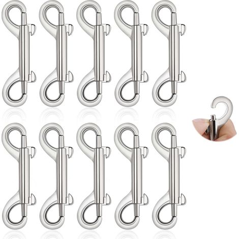 10 piezas de mosquetones dobles de metal, clips de aleación de zinc, mosquetón doble con gatillo, cadena de metal para correa de perro, llavero, comedero para mascotas, 6,5 cm (1/5)
