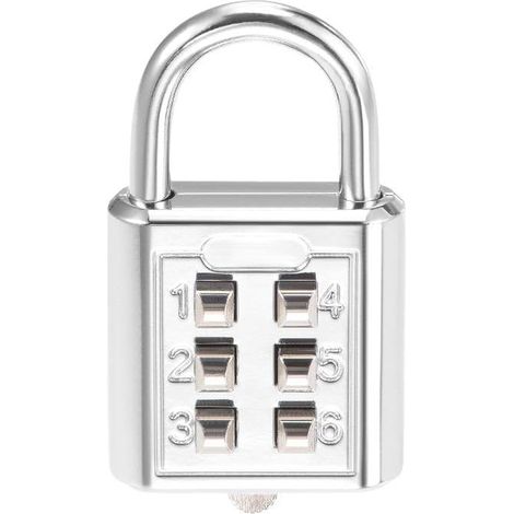 Candado de combinación de 6 dígitos con botón pulsador para taquilla, color plata (código de 3 dígitos) (1/5)