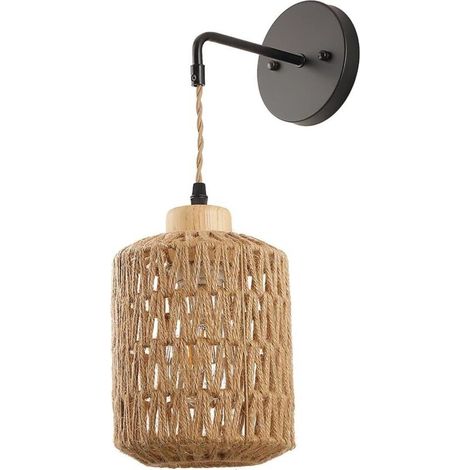Appliques Murales en Rotin Sans Ampoule – Luminaire Bohème Moderne avec Abat-jour Métal et Corde de Chanvre pour Décoration Intérieure (1/5)