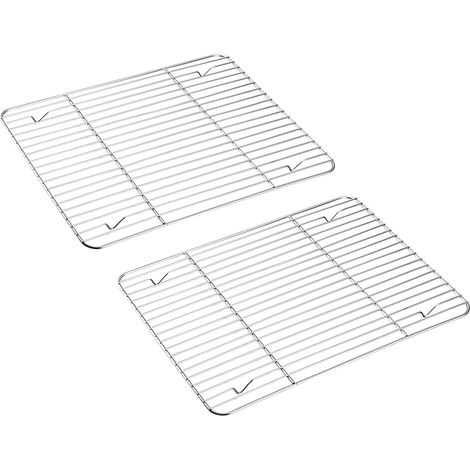 Lot de 2 grilles de refroidissement en acier inoxydable pour rôtir, cuire au four, griller, refroidir et réfrigérer. Dimensions : 21,5 x 16 x 1,5 cm. Saines et durables, elles sont antirouille et comp (1/5)