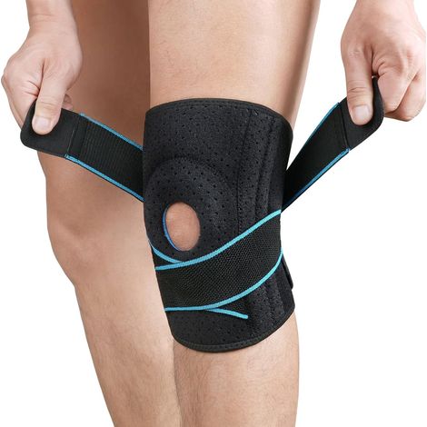 Genouillère de sport, Genouillère avec stabilisateur latéral et coussinets en caoutchouc, Genouillère rotulienne et ligamentaire réglable, Genouillère de sport (1/5)