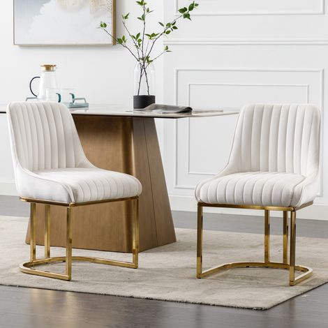 Wahson 2 PZ Sedie da Pranzo in Velluto con Gambe in Metallo, Sedia Imbottita con Schienale Sedia Moderna Design,per Sala da Pranzo/Soggiorno, Bianco (1/5)
