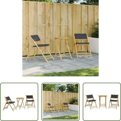 vidaXL Table extérieure - Ensemble de bistro pliante 3 pcs et coussins gris foncé bambou (1/5)