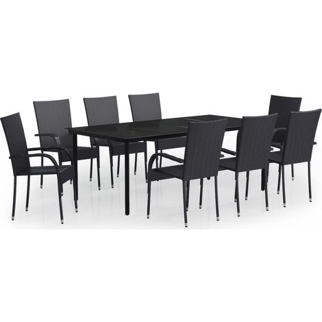 Maison Exclusive - Set da Pranzo per Giardino 9 pz con Cuscini Neri (1/5)