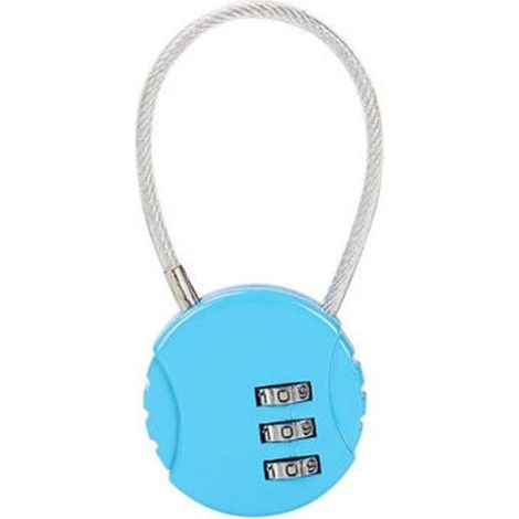 Cadenas de sécurité bleu monobloc, cadenas à combinaison, cadenas de voyage, avec câble en acier, combinaison à 3 chiffres, convient aux valises, sacs à dos et aquariums. (1/4)