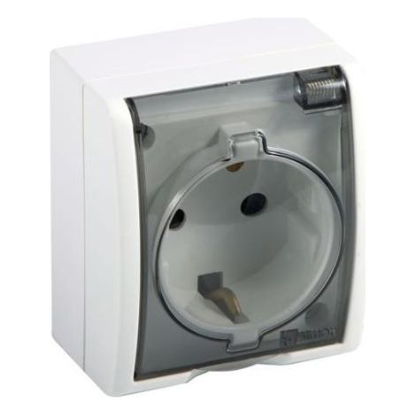 Base di superficie Schuko 2 poli + presa terra 16A 250V IP54 bianca