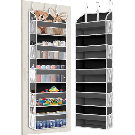 Porte-Objets Pour Porte - 5 Compartiments - 10 Poches En Maille - 3 Crochets Métalliques - Pliable - Pour Salle De Bain Chambre D Enfant Et Camping - 140x38x16 5 Cm - Tissu Non Tissé (1/5)