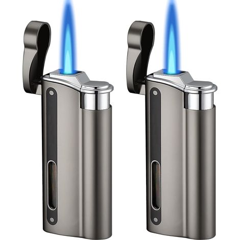 2 pièces Briquet tempête Jet Flamme : Briquet à gaz Rechargeable Coupe-Vent Jet Briquet pour Cuisine, Camping (1/5)