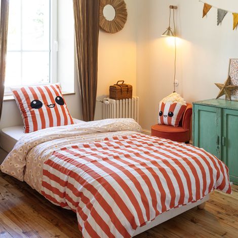 Parure de lit enfant 200x200 coton rayures Terre de Nuit Fresh popcorn (1/4)
