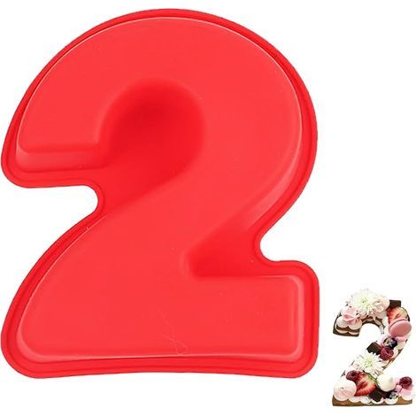 Moule à Gâteau Number 2, Moules Chiffre Cake, Grands Moules à Gâteau 3D en Silicone, Moules à Forme Spécifique Forme de Chiffre Convient pour Anniversaires, Fêtes (Rouge) (1/5)